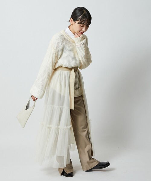 Firsthand（ファーストハンド）の「Firsthand/ファーストハンド レイヤードボトム / リングボタンスリットパンツ/レイヤードボトム / リングボタンスリットパンツ（その他パンツ・レディース・ベージュ/グレー・36/34）」の4枚目の写真