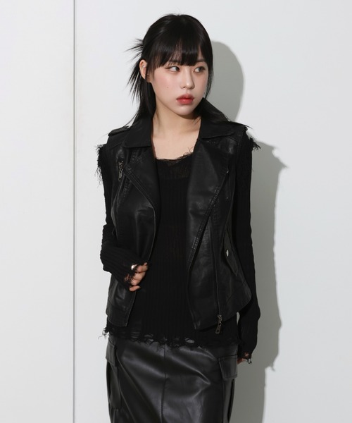 FOLLOWIN（フォロウィン）の「[2023AW] 襟付きライダーベスト（ベスト・レディース・ブラック・FREE）」の7枚目の写真