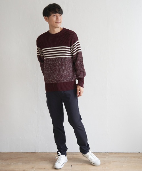 ikka(イッカ)の「編地MIXパネルボーダーニット(ニット/セーター・メンズ・ワイン/グレー/グリーン/ネイビー・XL/S/M/L)」の14枚目の写真