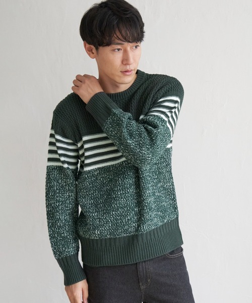 ikka(イッカ)の「編地MIXパネルボーダーニット(ニット/セーター・メンズ・ワイン/グレー/グリーン/ネイビー・XL/S/M/L)」の9枚目の写真