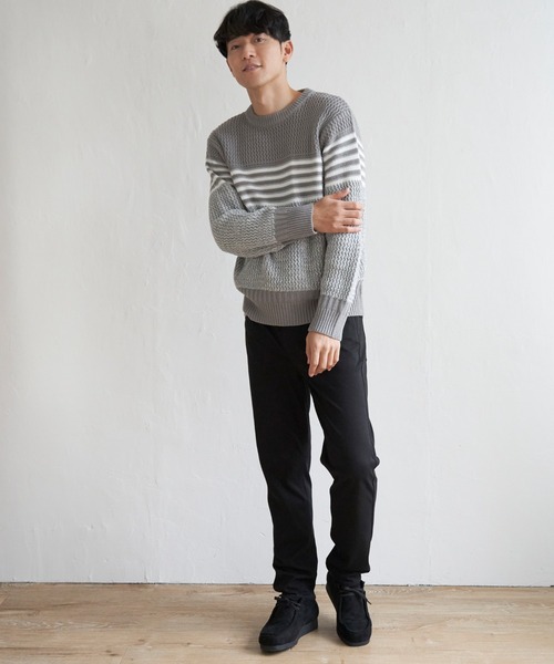ikka(イッカ)の「編地MIXパネルボーダーニット(ニット/セーター・メンズ・ワイン/グレー/グリーン/ネイビー・XL/S/M/L)」の8枚目の写真