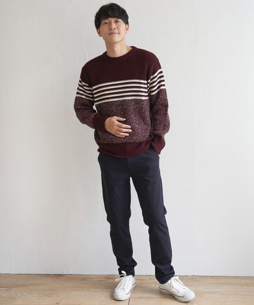 ikka(イッカ)の「編地MIXパネルボーダーニット(ニット/セーター・メンズ・ワイン/グレー/グリーン/ネイビー・XL/S/M/L)」の17枚目の写真