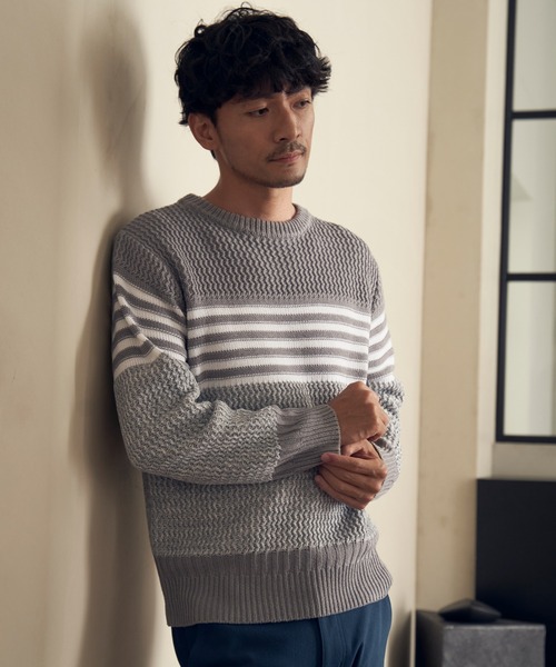 ikka(イッカ)の「編地MIXパネルボーダーニット(ニット/セーター・メンズ・ワイン/グレー/グリーン/ネイビー・XL/S/M/L)」の19枚目の写真
