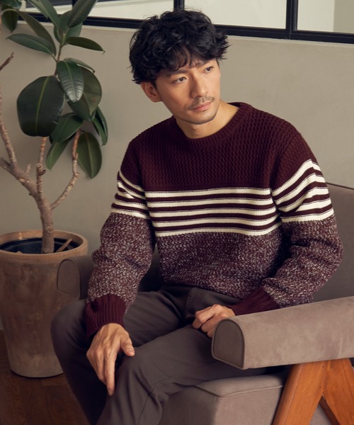 ikka(イッカ)の「編地MIXパネルボーダーニット(ニット/セーター・メンズ・ワイン/グレー/グリーン/ネイビー・XL/S/M/L)」の20枚目の写真