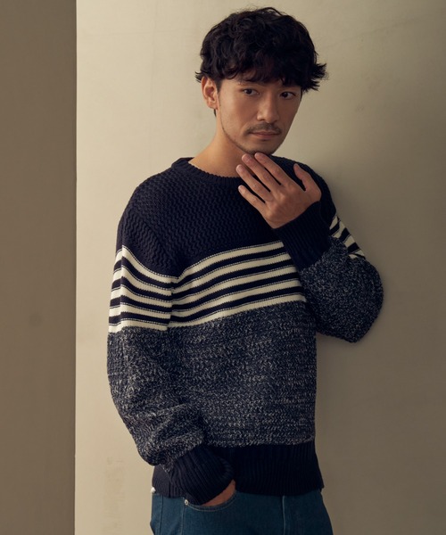 ikka(イッカ)の「編地MIXパネルボーダーニット(ニット/セーター・メンズ・ワイン/グレー/グリーン/ネイビー・XL/S/M/L)」の21枚目の写真