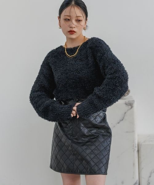 JEANASIS（ジーナシス）の「カールシャギーショートプルオーバー/ 989699（ニット/セーター・レディース・ピンク系その他/ブラック/グレー・FREE）」の6枚目の写真