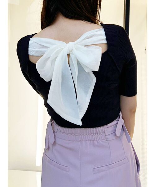 MERCURYDUO(マーキュリーデュオ)の「2WAY異素材BIGリボンニット(ニット/セーター・レディース・オフホワイト/ネイビー/ピンク・FREE)」の21枚目の写真
