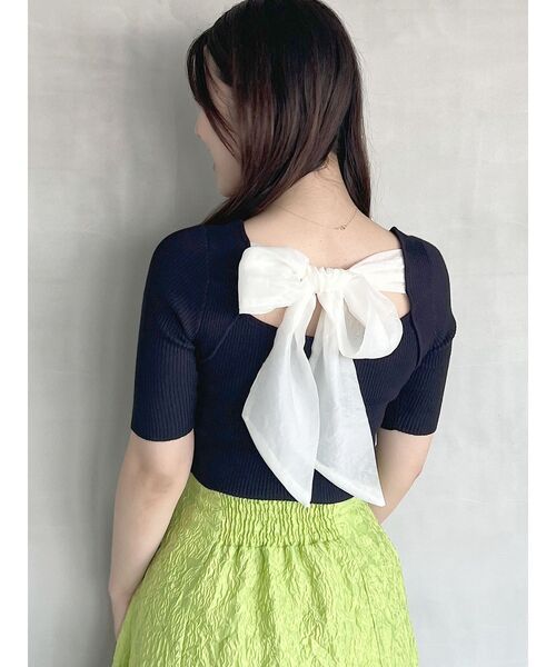 MERCURYDUO(マーキュリーデュオ)の「2WAY異素材BIGリボンニット(ニット/セーター・レディース・オフホワイト/ネイビー/ピンク・FREE)」の5枚目の写真