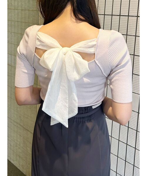 MERCURYDUO(マーキュリーデュオ)の「2WAY異素材BIGリボンニット(ニット/セーター・レディース・オフホワイト/ネイビー/ピンク・FREE)」の3枚目の写真