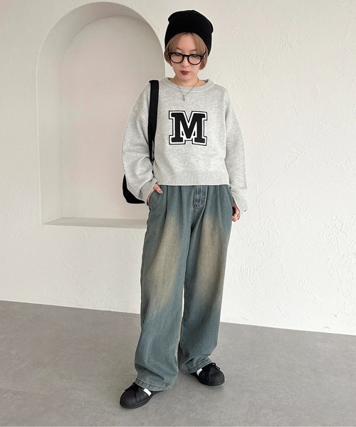 apres jour mignon（アプレジュールミニョン）の「Mロゴニット【ZOZOTOWN限定アイテム】（ニット/セーター・レディース・オフホワイト/グレー/ネイビー・X-LARGE/フリー）」の7枚目の写真
