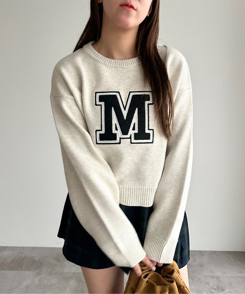 apres jour mignon（アプレジュールミニョン）の「Mロゴニット【ZOZOTOWN限定アイテム】（ニット/セーター・レディース・オフホワイト/グレー/ネイビー・X-LARGE/フリー）」の14枚目の写真