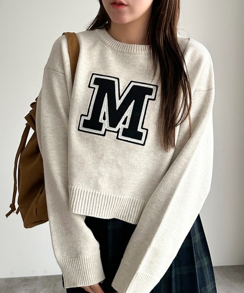 apres jour mignon（アプレジュールミニョン）の「Mロゴニット【ZOZOTOWN限定アイテム】（ニット/セーター・レディース・オフホワイト/グレー/ネイビー・X-LARGE/フリー）」の6枚目の写真