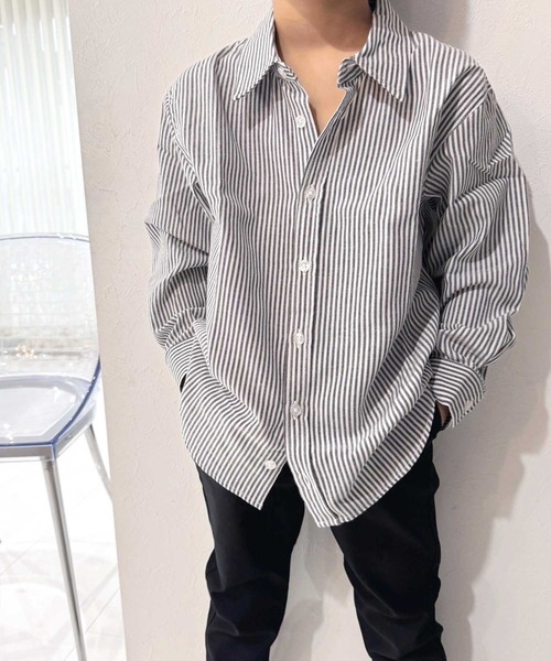 ZI-ON(ジーオン)の「レギュラーカラー オックスフォードシャツ(シャツ/ブラウス・キッズ・ベージュ/グレー系その他2/ネイビー/オフホワイト/チャコール/サックスブルー・120cm/110cm/140cm/130cm/160cm/150cm)」の8枚目の写真