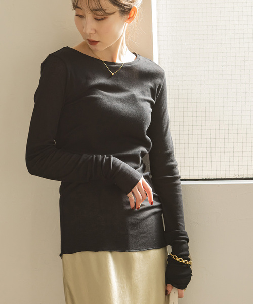 Noble（ノーブル）の「シアーテレコロングスリーブプルオーバー（Tシャツ/カットソー・レディース・ブラック/ホワイト・FREE）」の2枚目の写真