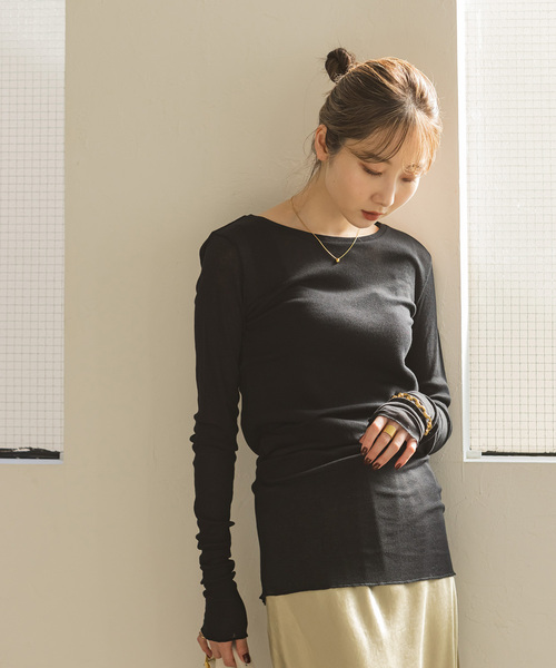 Noble（ノーブル）の「シアーテレコロングスリーブプルオーバー（Tシャツ/カットソー・レディース・ブラック/ホワイト・FREE）」の21枚目の写真