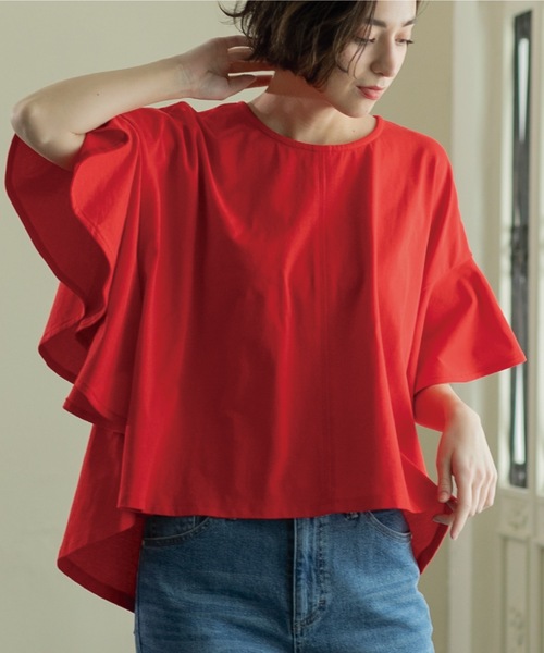 OPAQUE.CLIP（オペークドットクリップ）の「◆フリルフレアトップス【洗濯機洗い可】（Tシャツ/カットソー・レディース・ネイビー/ベージュ/ブラック/オフホワイト/レッド/ワインレッド・00）」の6枚目の写真