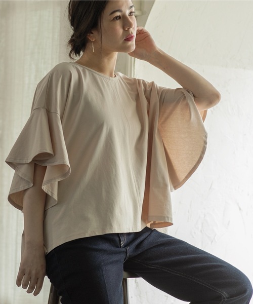 OPAQUE.CLIP（オペークドットクリップ）の「◆フリルフレアトップス【洗濯機洗い可】（Tシャツ/カットソー・レディース・ネイビー/ベージュ/ブラック/オフホワイト/レッド/ワインレッド・00）」の21枚目の写真