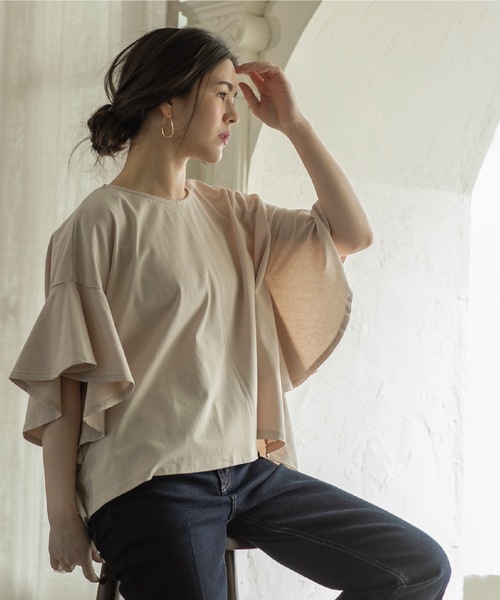 OPAQUE.CLIP（オペークドットクリップ）の「◆フリルフレアトップス【洗濯機洗い可】（Tシャツ/カットソー・レディース・ネイビー/ベージュ/ブラック/オフホワイト/レッド/ワインレッド・00）」の22枚目の写真