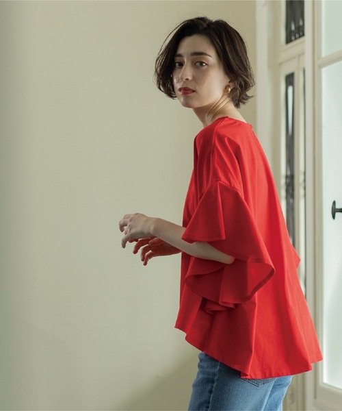 OPAQUE.CLIP（オペークドットクリップ）の「◆フリルフレアトップス【洗濯機洗い可】（Tシャツ/カットソー・レディース・ネイビー/ベージュ/ブラック/オフホワイト/レッド/ワインレッド・00）」の18枚目の写真