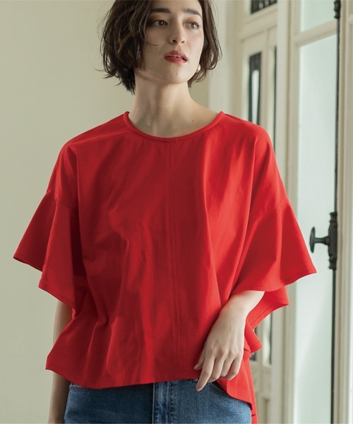 OPAQUE.CLIP（オペークドットクリップ）の「◆フリルフレアトップス【洗濯機洗い可】（Tシャツ/カットソー・レディース・ネイビー/ベージュ/ブラック/オフホワイト/レッド/ワインレッド・00）」の20枚目の写真