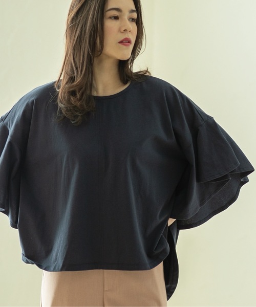 OPAQUE.CLIP（オペークドットクリップ）の「◆フリルフレアトップス【洗濯機洗い可】（Tシャツ/カットソー・レディース・ネイビー/ベージュ/ブラック/オフホワイト/レッド/ワインレッド・00）」の11枚目の写真