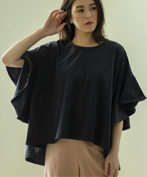 OPAQUE.CLIP（オペークドットクリップ）の「◆フリルフレアトップス【洗濯機洗い可】（Tシャツ/カットソー・レディース・ネイビー/ベージュ/ブラック/オフホワイト/レッド/ワインレッド・00）」の13枚目の写真