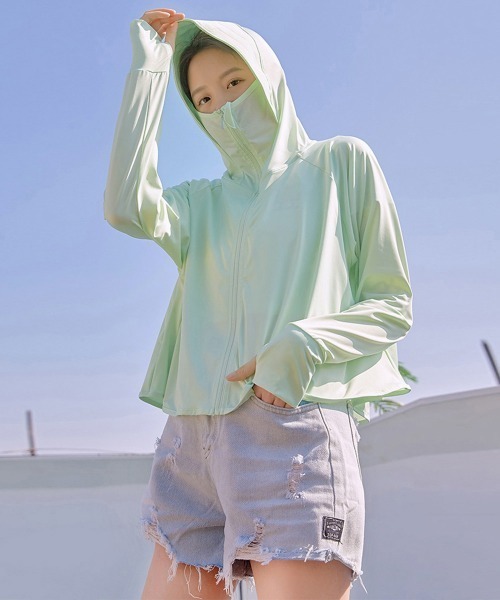 Miniministore(ミニミニストア)の「日焼け止めパーカー 薄手 ラッシュガード(パーカー・レディース・ピンク/ホワイト/ライトグレー/ラベンダー/ミント/ライトブルー・FREE)」の3枚目の写真