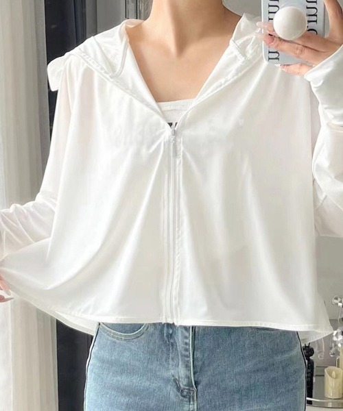 Miniministore(ミニミニストア)の「日焼け止めパーカー 薄手 ラッシュガード(パーカー・レディース・ピンク/ホワイト/ライトグレー/ラベンダー/ミント/ライトブルー・FREE)」の7枚目の写真