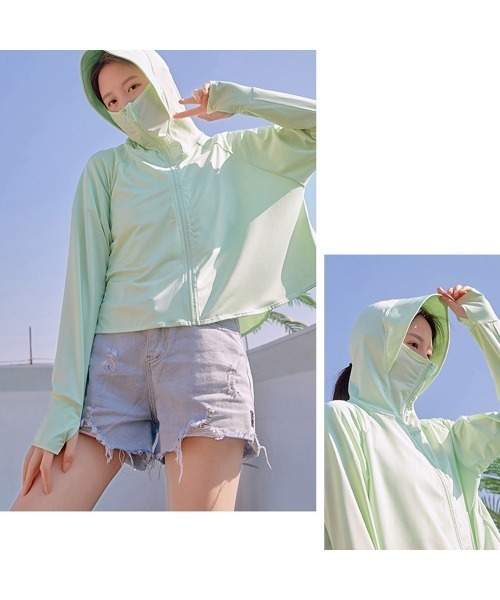 Miniministore(ミニミニストア)の「日焼け止めパーカー 薄手 ラッシュガード(パーカー・レディース・ピンク/ホワイト/ライトグレー/ラベンダー/ミント/ライトブルー・FREE)」の10枚目の写真