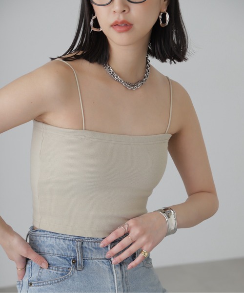 FREE'S MART(フリーズマート)の「カップ付きショート丈キャミソール(カップ取り外し可)(キャミソール・レディース・ブラック/グレー系その他/オフホワイト・FREE)」の3枚目の写真