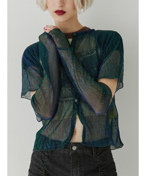 ★ 即購入歓迎  みぃ 様　44 デュベティカ黒♡グレージュ ラメ★XL 2XL セール】プリーツラメシアーカーデ（カーディガン/ボレロ）｜jouetie