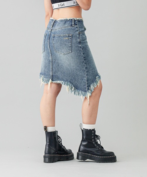 X-girl（エックスガール）の「RIPPED DENIM SKIRT（デニムスカート・レディース・ブラック/ライトインディゴブルー・S/M）」の3枚目の写真