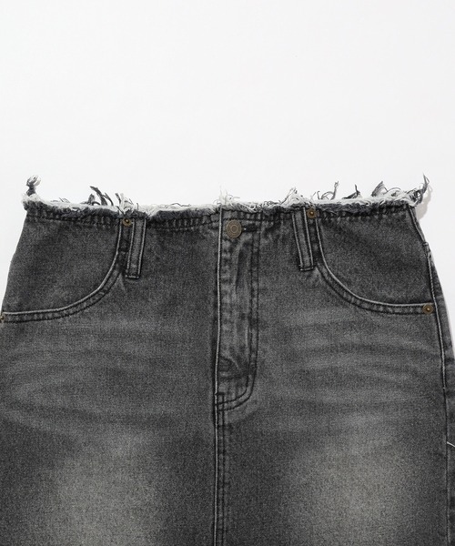 X-girl（エックスガール）の「RIPPED DENIM SKIRT（デニムスカート・レディース・ブラック/ライトインディゴブルー・S/M）」の14枚目の写真