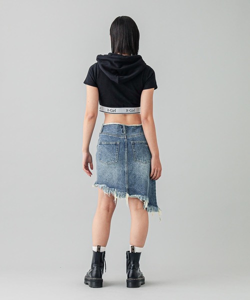 X-girl（エックスガール）の「RIPPED DENIM SKIRT（デニムスカート・レディース・ブラック/ライトインディゴブルー・S/M）」の9枚目の写真