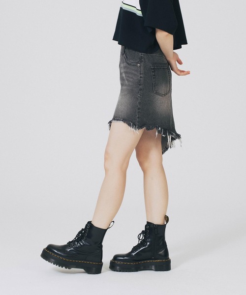 X-girl(エックスガール)の「RIPPED DENIM SKIRT(デニム X-girl(エックスガール)の「RIPPED DENIM SKIRT(デニム