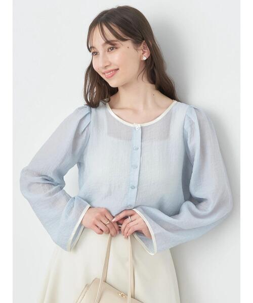 earth music&ecology（アースミュージックアンドエコロジー）の「シアーパイピングシャツ（シャツ/ブラウス・レディース・アイボリー/ブラック/サックスブルー・FREE）」の6枚目の写真