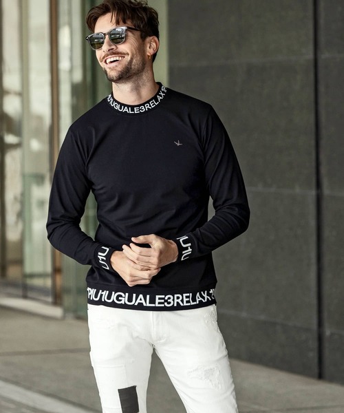 1PIU1UGUALE3  RELAX （ウノピゥウノウグァーレトレ リラックス）の「【WEB・直営店限定】1PIU1UGUALE3 RELAX(ウノピゥウノウグァーレトレ リラックス)ネックロゴロングTシャツ（Tシャツ/カットソー・メンズ・ホワイト/ブラック/ブラック×ブラック/ホワイト×ホワイト・M/S/XXL/XL/L）」の5枚目の写真