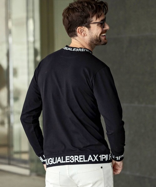1PIU1UGUALE3  RELAX （ウノピゥウノウグァーレトレ リラックス）の「【WEB・直営店限定】1PIU1UGUALE3 RELAX(ウノピゥウノウグァーレトレ リラックス)ネックロゴロングTシャツ（Tシャツ/カットソー・メンズ・ホワイト/ブラック/ブラック×ブラック/ホワイト×ホワイト・M/S/XXL/XL/L）」の8枚目の写真