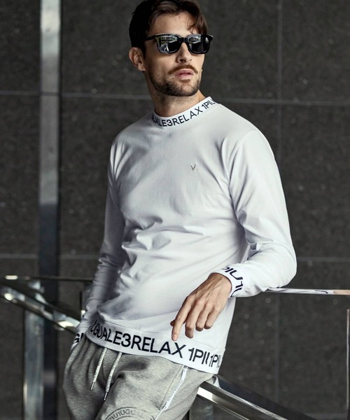 1PIU1UGUALE3  RELAX （ウノピゥウノウグァーレトレ リラックス）の「【WEB・直営店限定】1PIU1UGUALE3 RELAX(ウノピゥウノウグァーレトレ リラックス)ネックロゴロングTシャツ（Tシャツ/カットソー・メンズ・ホワイト/ブラック/ブラック×ブラック/ホワイト×ホワイト・M/S/XXL/XL/L）」の16枚目の写真