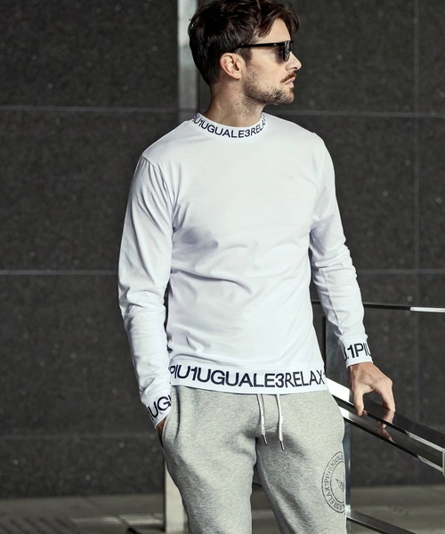 1PIU1UGUALE3  RELAX （ウノピゥウノウグァーレトレ リラックス）の「【WEB・直営店限定】1PIU1UGUALE3 RELAX(ウノピゥウノウグァーレトレ リラックス)ネックロゴロングTシャツ（Tシャツ/カットソー・メンズ・ホワイト/ブラック/ブラック×ブラック/ホワイト×ホワイト・M/S/XXL/XL/L）」の19枚目の写真