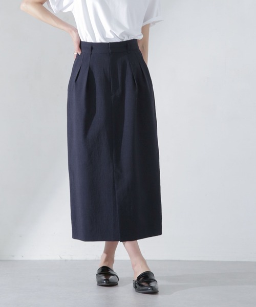 NANO universe（ナノユニバース）の「メランジドライ ソフトコクーンスカート(セットアップ可)（スカート・レディース・ネイビー/オレンジ/ライトベージュ・S/M）」の3枚目の写真