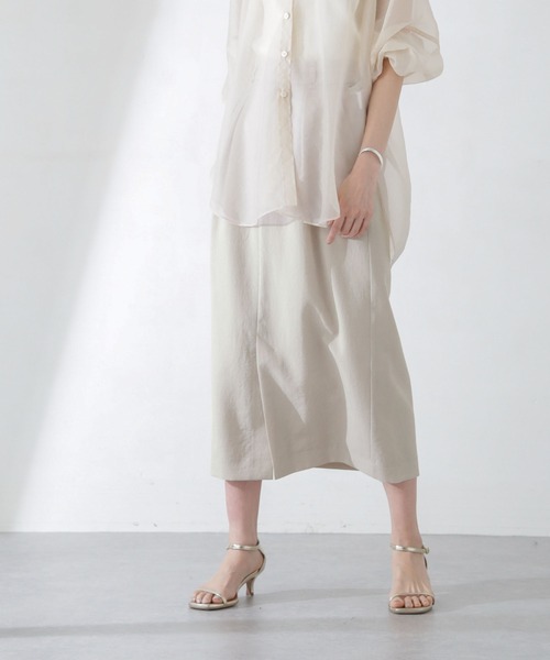 NANO universe（ナノユニバース）の「メランジドライ ソフトコクーンスカート(セットアップ可)（スカート・レディース・ネイビー/オレンジ/ライトベージュ・S/M）」の2枚目の写真