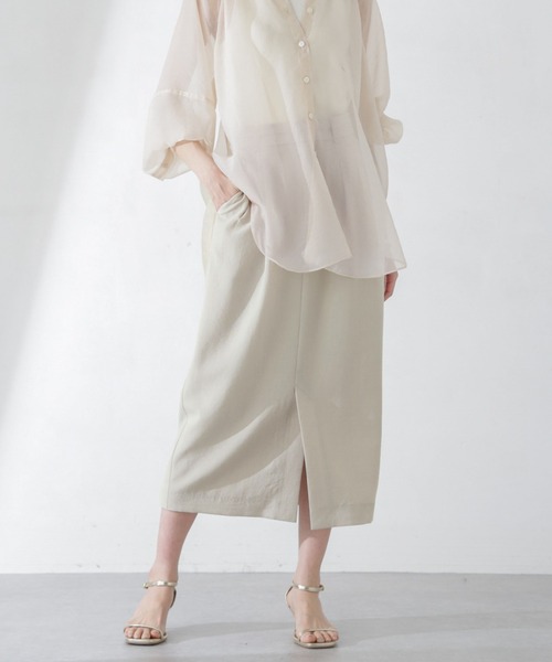 NANO universe（ナノユニバース）の「メランジドライ ソフトコクーンスカート(セットアップ可)（スカート・レディース・ネイビー/オレンジ/ライトベージュ・S/M）」の4枚目の写真