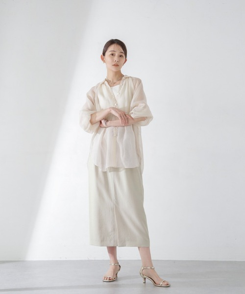 NANO universe（ナノユニバース）の「メランジドライ ソフトコクーンスカート(セットアップ可)（スカート・レディース・ネイビー/オレンジ/ライトベージュ・S/M）」の5枚目の写真