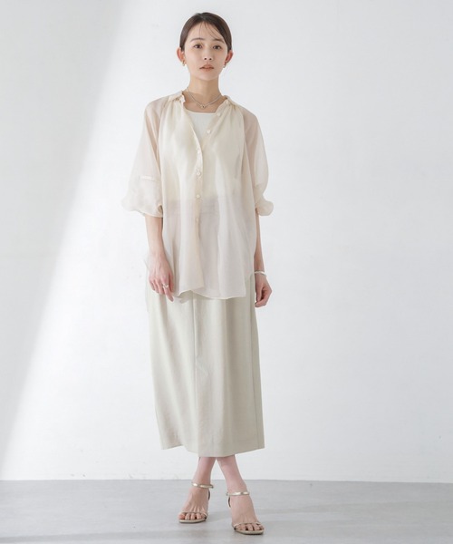 NANO universe（ナノユニバース）の「メランジドライ ソフトコクーンスカート(セットアップ可)（スカート・レディース・ネイビー/オレンジ/ライトベージュ・S/M）」の6枚目の写真