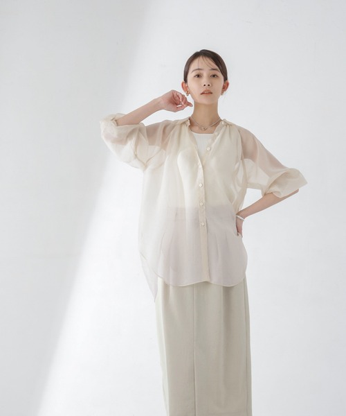 NANO universe（ナノユニバース）の「メランジドライ ソフトコクーンスカート(セットアップ可)（スカート・レディース・ネイビー/オレンジ/ライトベージュ・S/M）」の7枚目の写真