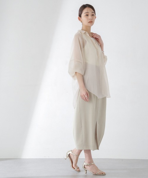 NANO universe（ナノユニバース）の「メランジドライ ソフトコクーンスカート(セットアップ可)（スカート・レディース・ネイビー/オレンジ/ライトベージュ・S/M）」の8枚目の写真