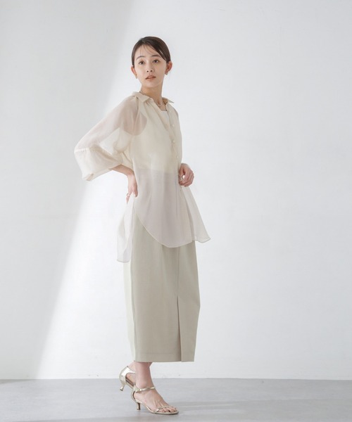 NANO universe（ナノユニバース）の「メランジドライ ソフトコクーンスカート(セットアップ可)（スカート・レディース・ネイビー/オレンジ/ライトベージュ・S/M）」の9枚目の写真