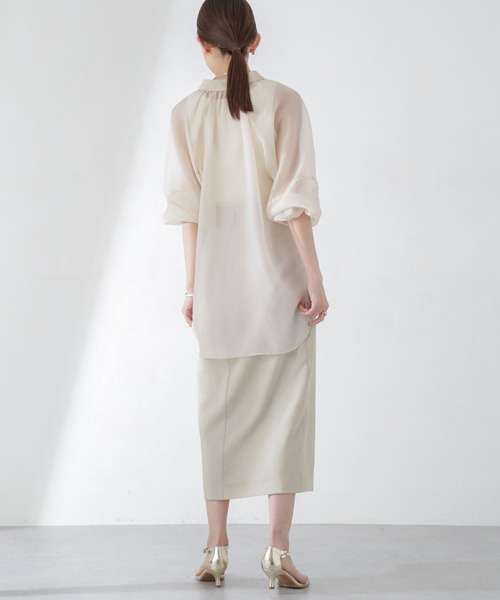 NANO universe（ナノユニバース）の「メランジドライ ソフトコクーンスカート(セットアップ可)（スカート・レディース・ネイビー/オレンジ/ライトベージュ・S/M）」の10枚目の写真