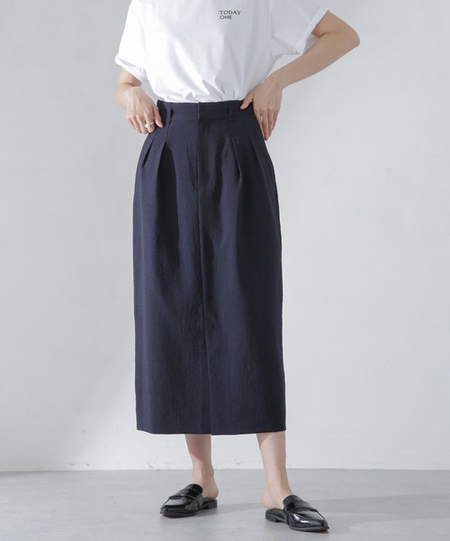 NANO universe（ナノユニバース）の「メランジドライ ソフトコクーンスカート(セットアップ可)（スカート・レディース・ネイビー/オレンジ/ライトベージュ・S/M）」の11枚目の写真